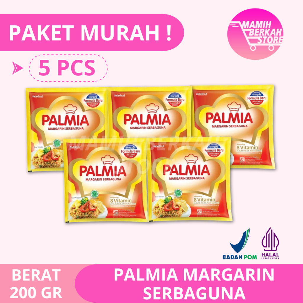 

5 PACK - PALMIA Margarine Serbaguna 200 gr Formula Baru Omega 6 | Butter Mentega Margarin MURAH 5X