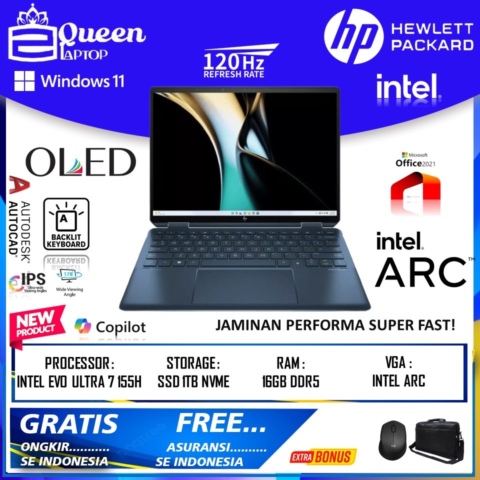 HP Spectre X360 14 Oled Intel Evo Ultra 7 155H DDR5 16GB SSD 1TB Intel Arc 14.0 2.8K OLED TOUCH