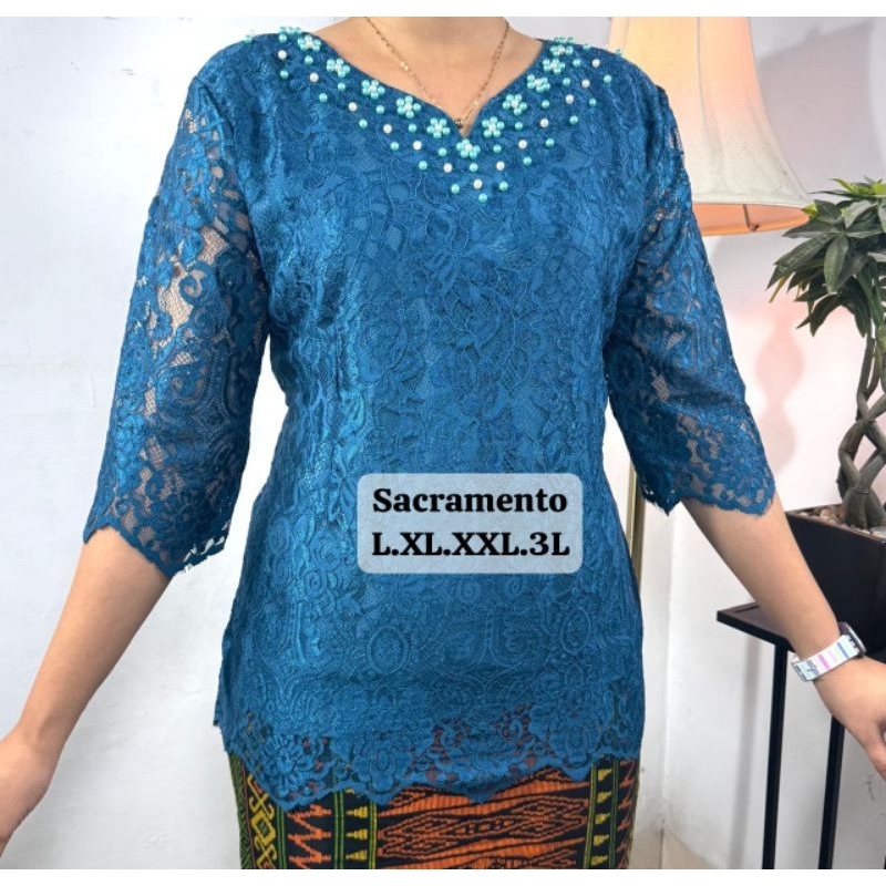 Blus Bahan Semi Prancis Glosy Kombinasi Payet