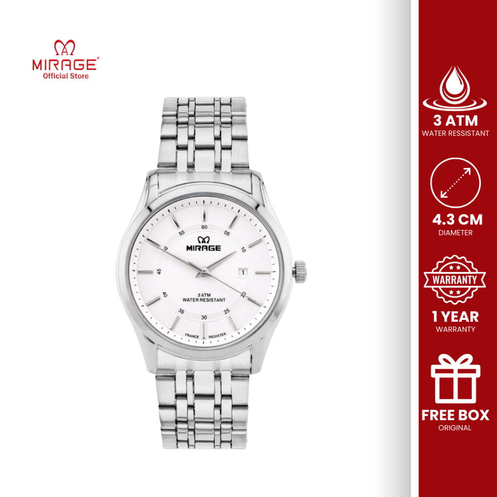Mirage Jam Tangan Pria Anti Air Kasual Silver Stainless Anti Karat Garansi 1 Tahun 8830 M Original