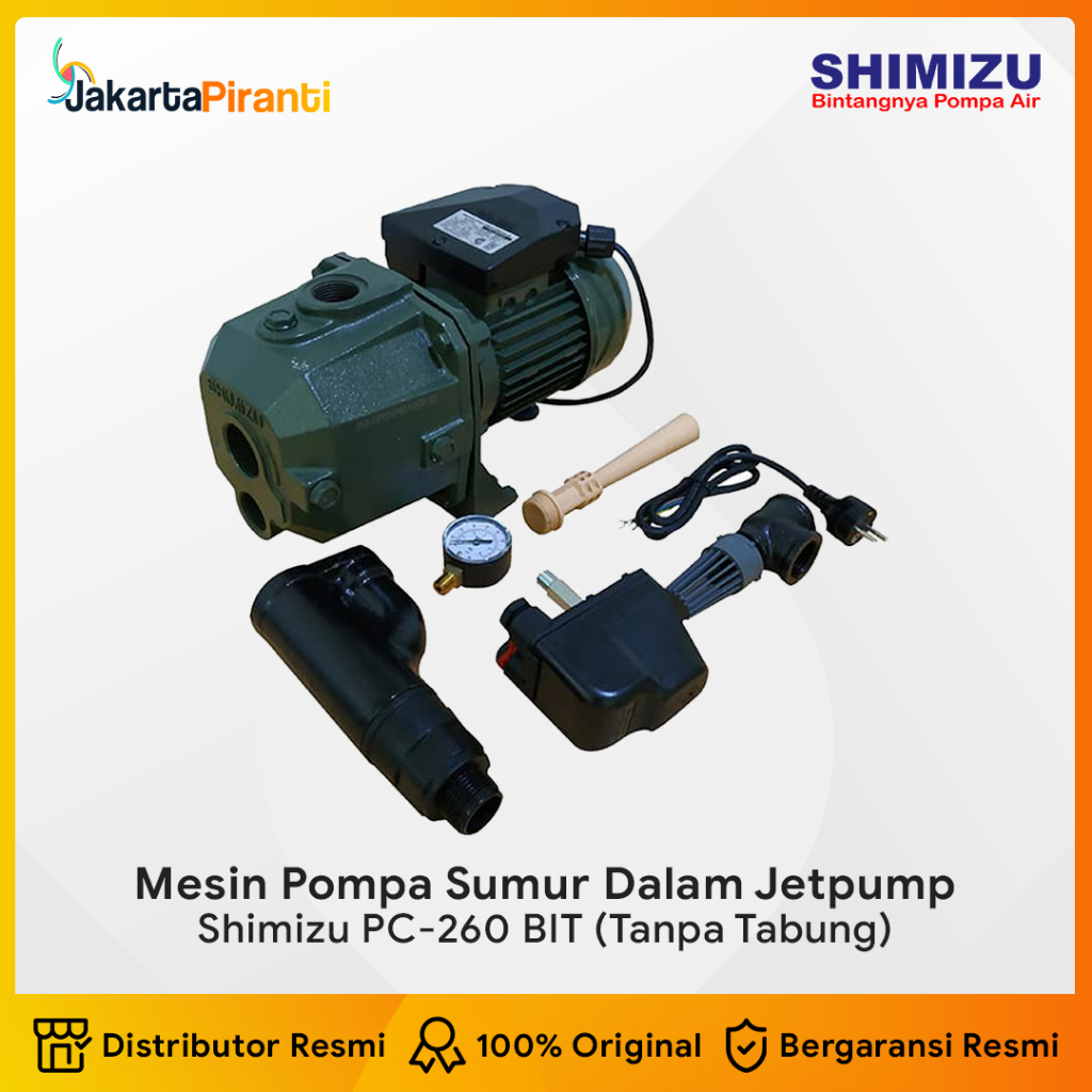 Mesin Pompa Air Sumur Dalam Jetpump Jet Pump 250 Watt Shimizu PC-260 BIT Tanpa Tangki Tabung