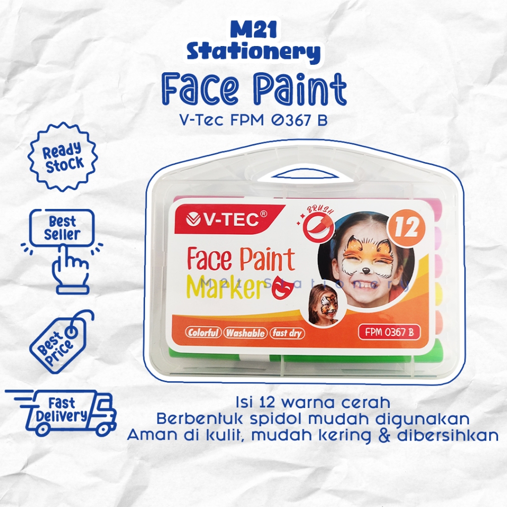 

FACE PAINT MARKER V-TEC FPM 0367 B / vtec fpm0367b facepaint spidol cat penghias muka wajah dan badan make up art pameran seni untuk acara pesta topeng festival cosplay mask party stuff / m21 stationery jogja