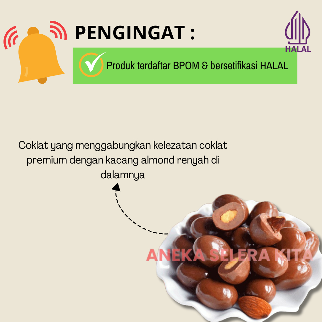 

Beryls Crunchy Assorted Almond Green Tea Milk White Chocolate Halal Kemasan Jar 380gr & 450gr