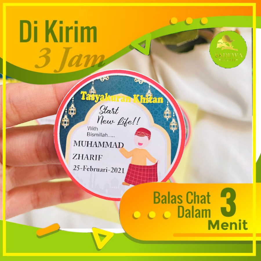 

2-6 stiker khitanan anak cowo bentuk bulat ada free desain cetak bahan chromo sadewa