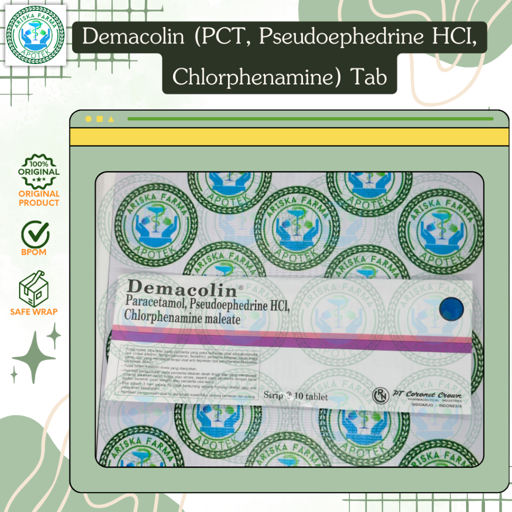 Demacolin (PCT, Pseudoephedrine HCI, Chlorphenamine) Tab per strip