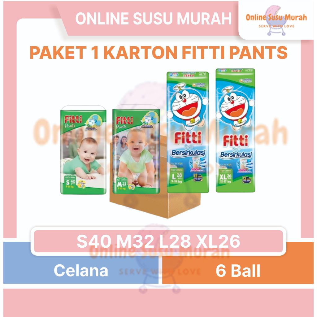Terlaris FITTI PANTS PAKET 1 KARTON ISI 6 BALL S40 M32 L28 XL26 POPOK CELANA MURAH S 40 M 32 L 28