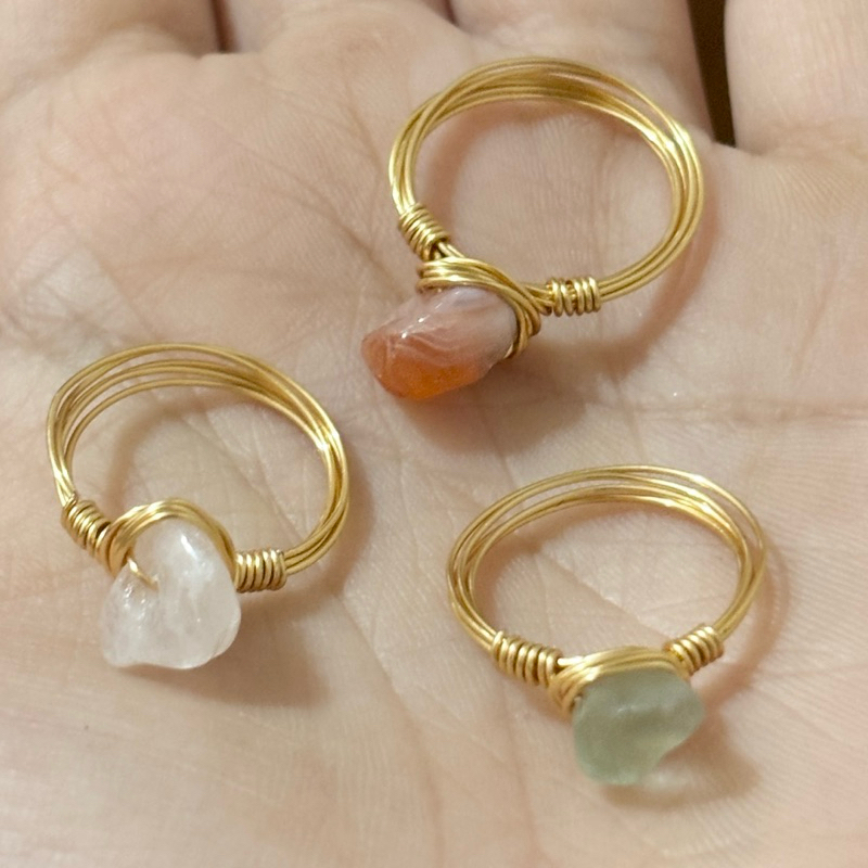 Crystal Wire Ring - Cincin Kawat Kristal - Rose Quartz, Fluorite, Carnelia