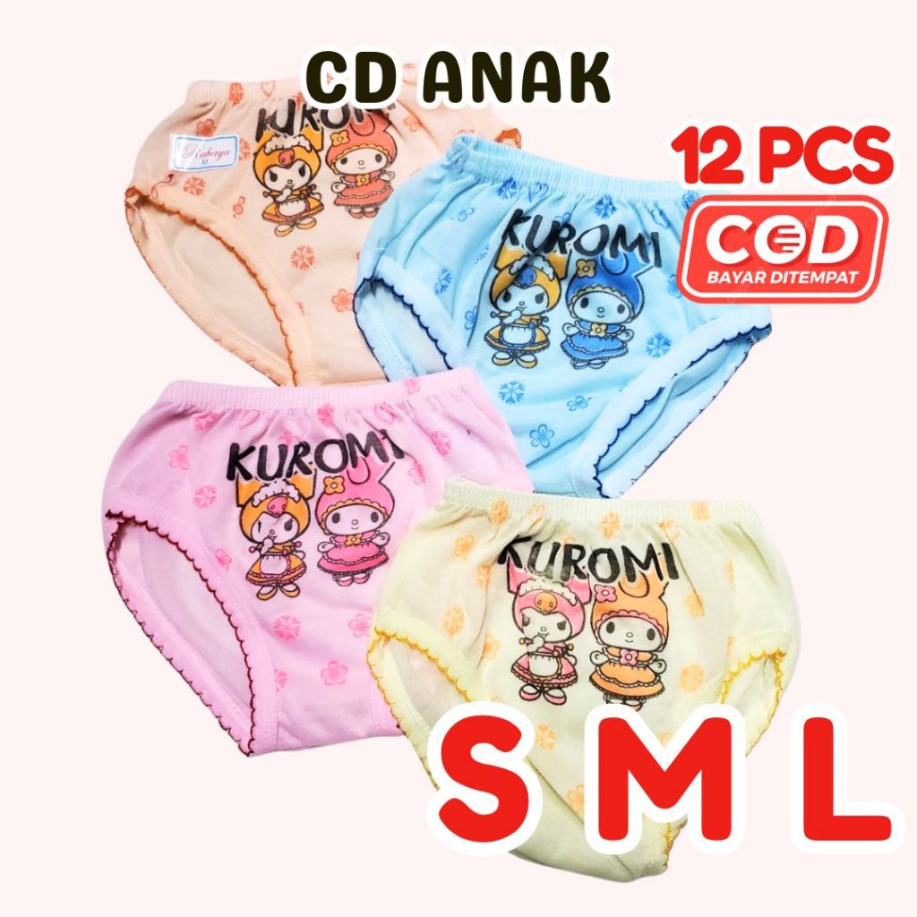 1 Lusin 12 Pcs CD Anak Cewek Katun | Celana Dalam Anak Perempuan Usia 1-8th Motif CD Anak Cewek Katu