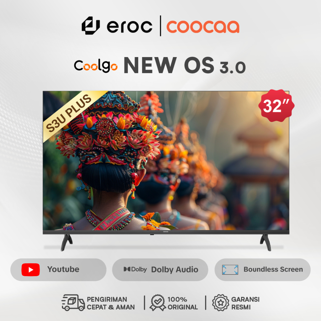 TV COOCAA Smart TV 32 inch - Coolita 3.0 - 2K LED - Youtube/ Prime Video - Dolby - 32S3U Plus