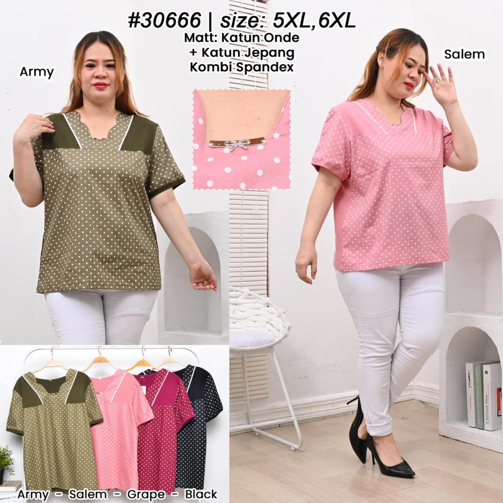 CUBIC Blouse Pendek Kaos Katun Semi Stretch Daily Wanita 30666 Size 5L Dan 6L