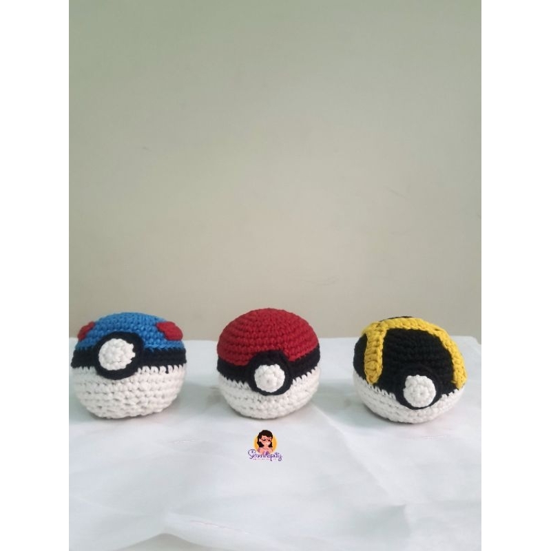 Boneka Rajut Pokemon Poke Ball, Ultra Ball. Great Ball Amigurumi