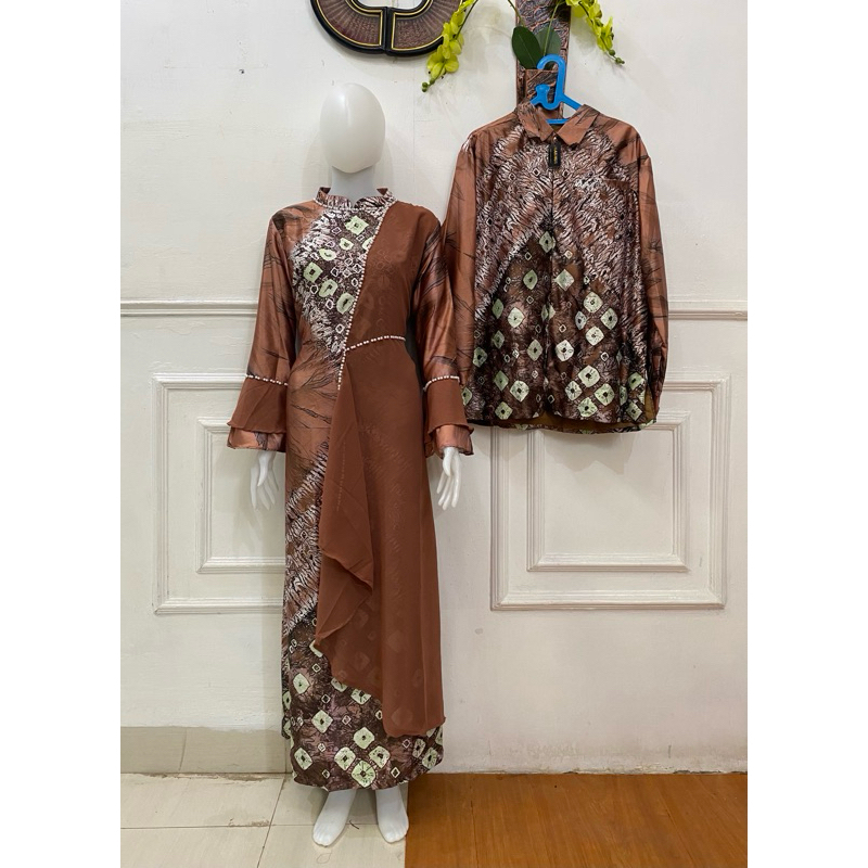 couple gamis jumputan palembang digital print mewah