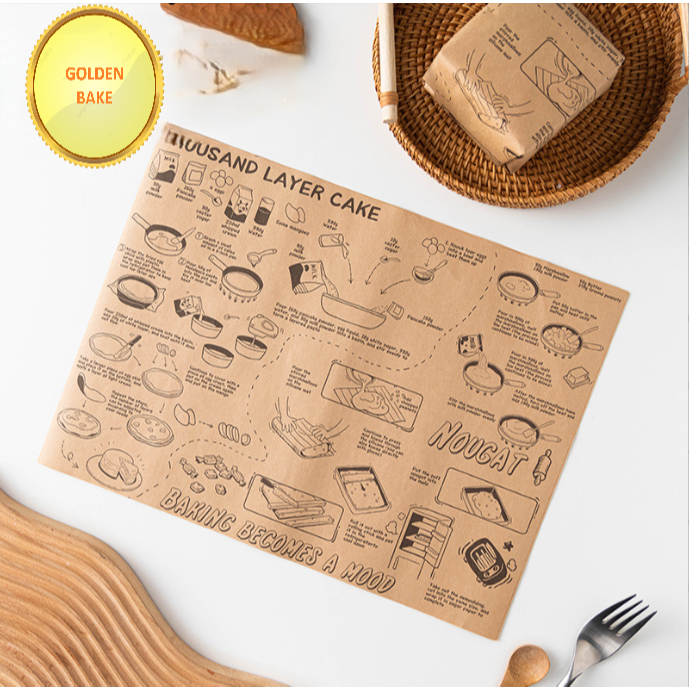 GBake 25Pcs Wax Paper 28x38 cm /Kertas Minyak Motif NOUGAT COKLAT /Baking Paper Motif/ Kertas Roti k