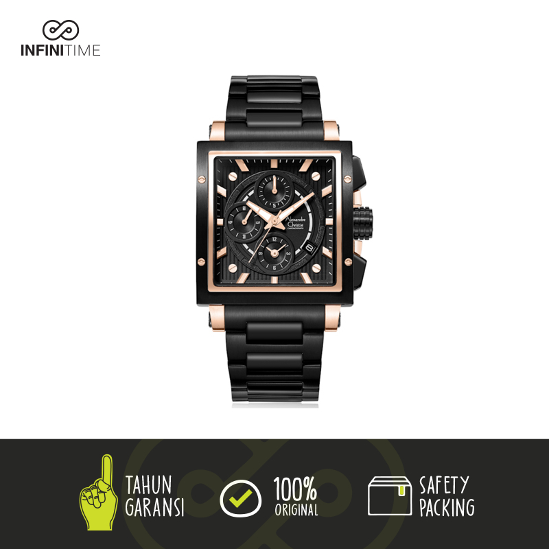 Jam Tangan Pria Alexandre Christie AC 6182 Black Rosegold Pria ORIGINAL