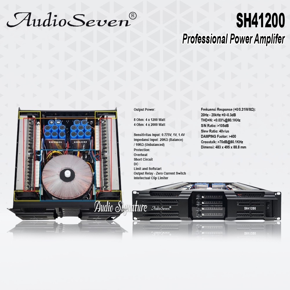 Power Amplifier 4 Channel AUDIO SEVEN SH 41200 | SH41200 Original 4 x 1200 Watt