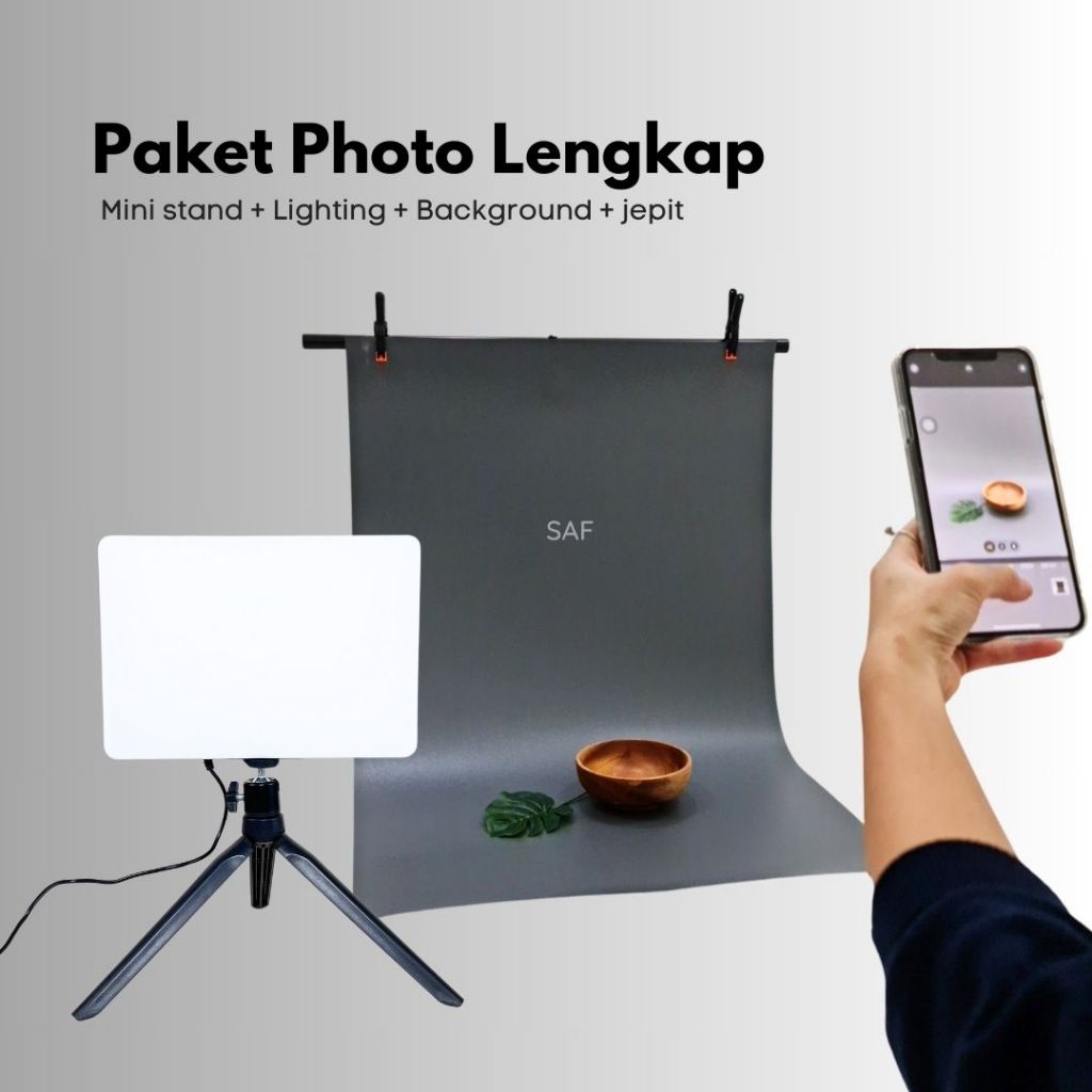 SAF Paket photo lengkap mini stand + background + lighting foto produk