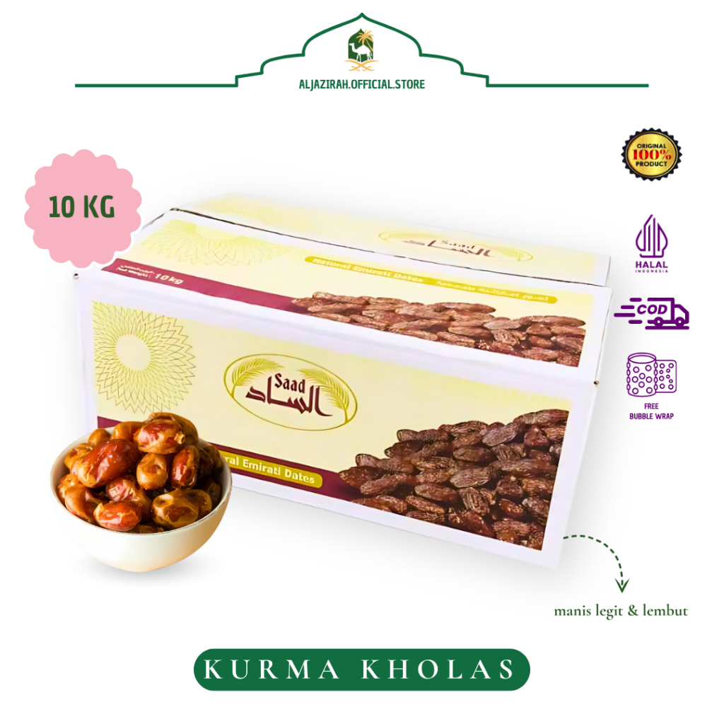 

Kurma KHALAS Dus 10 kg Saad | Kurma Kholas Premium Original Saad | Oleh Oleh Haji dan Umroh