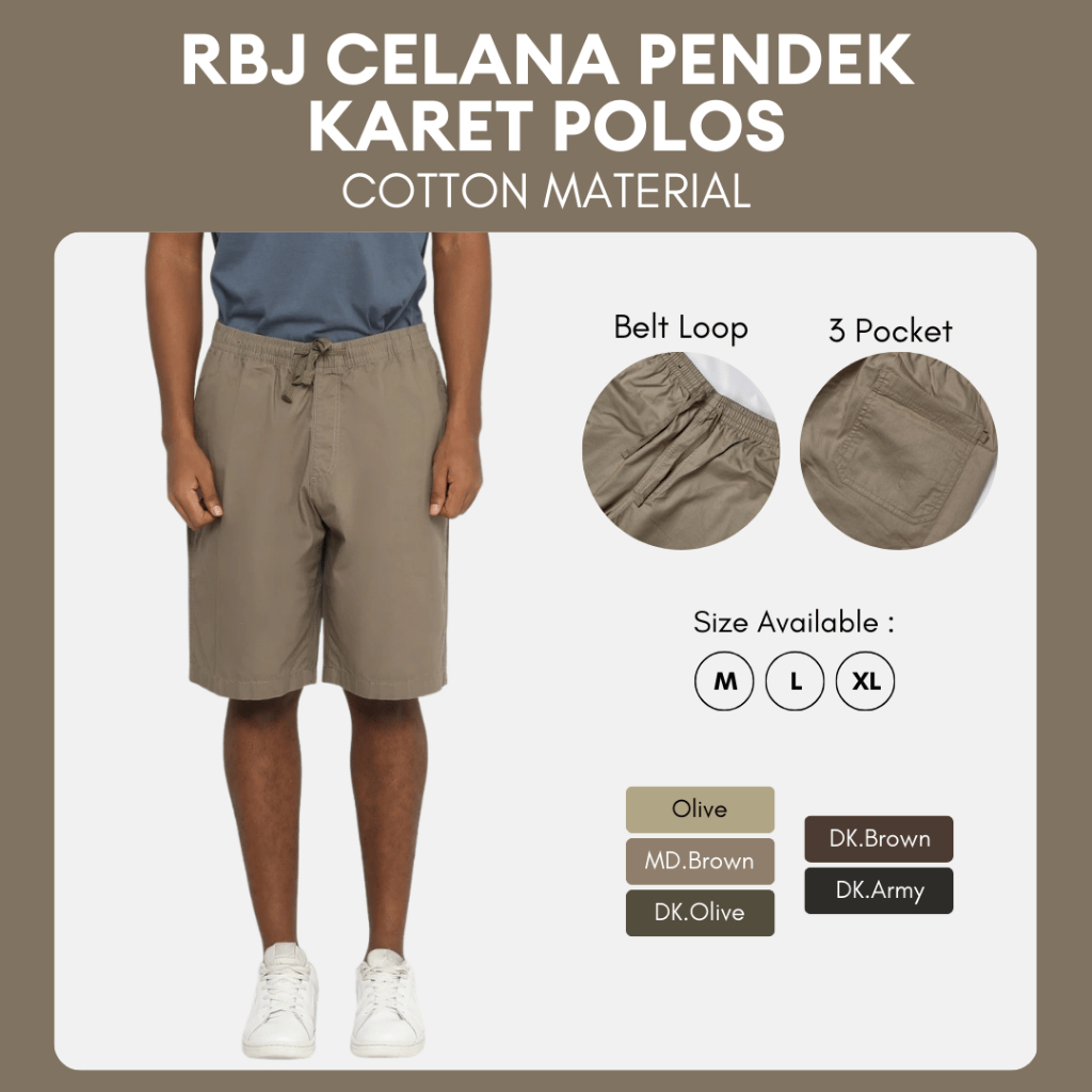 RBJ Celana Pendek Karet Polos Cotton Pria