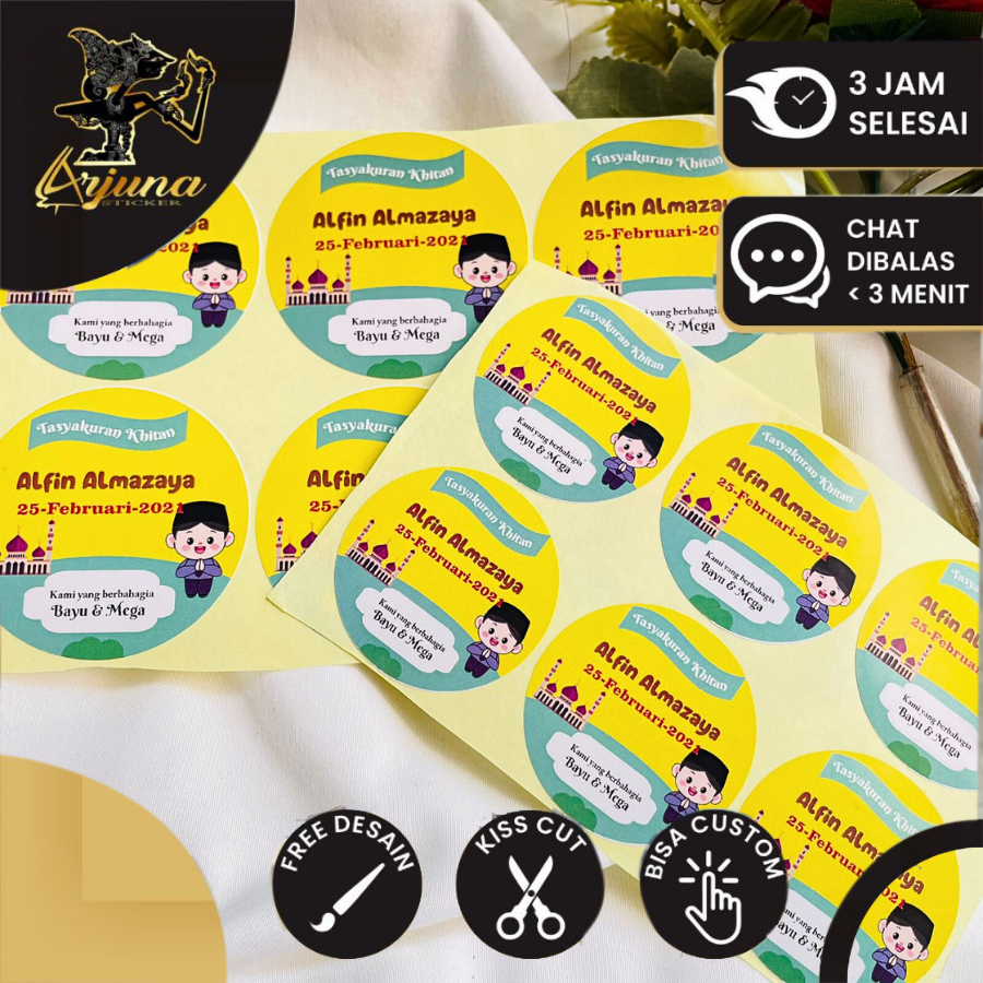 

5-8 Arjuna Sticker Label Tasyakuran Khitanan Free Desain Custom Syukuran Walimatul Khitan Sunatan