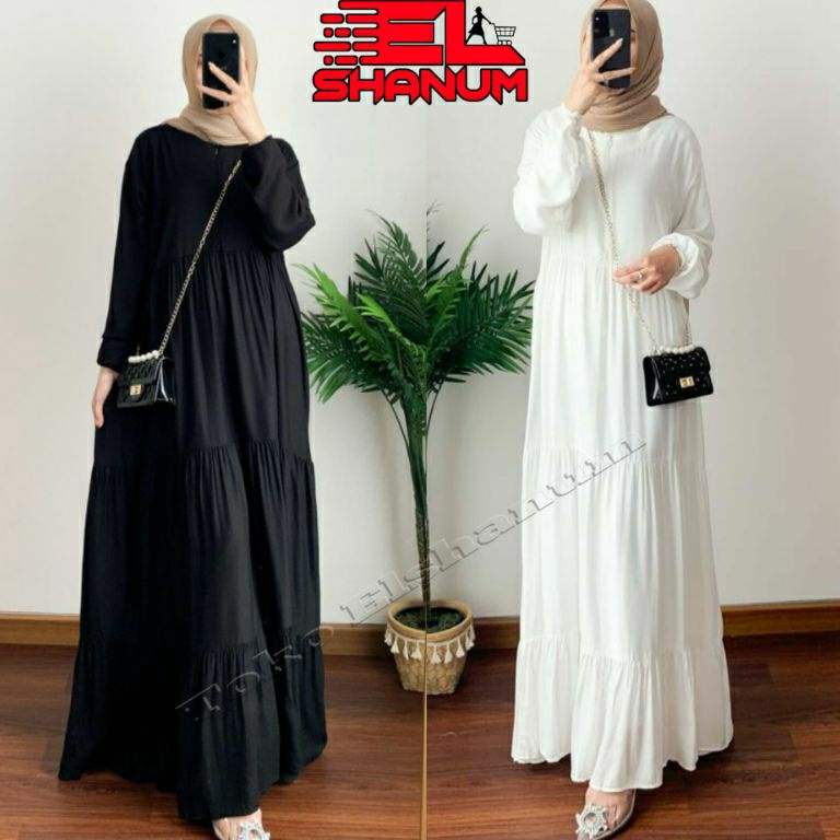 Sangat Nyaman Gamis Hitam Putih Polos Wanita Remaja Kekinian Gamis Dewasa Jumbo All Size Bahan Katun