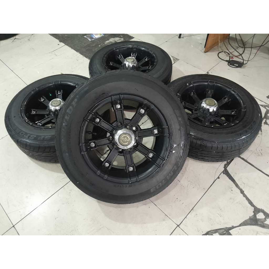 VELG MOIBL BEKAS BRAVE RING 15 LEBAR 8 PCD 5X139 ET-15 BLK +BAN DLP(1) 205 70 R15 UNTUK MOBIL KATANA