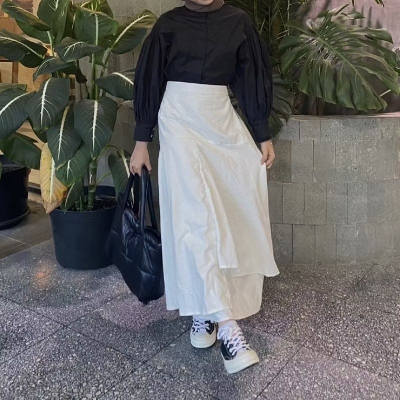 ROK LINEN PREMIUM  // JENNIE & ROSE // PRELOVED ROK ANAK PUTIH // PASHMINA SATTKA BESIC HITAM