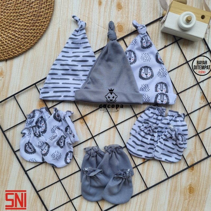 COCOPA BABY 3pcs Topi Bayi Kupluk Bayi Set baby bayi Balu lahir sarung tangan + sarung kaos kaki cew