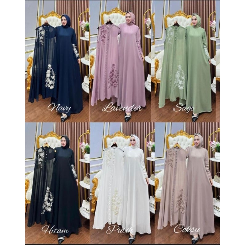 ONE SET STELAN GAMIS BORDIR gamis wanita outer terbaru bordir ceruty