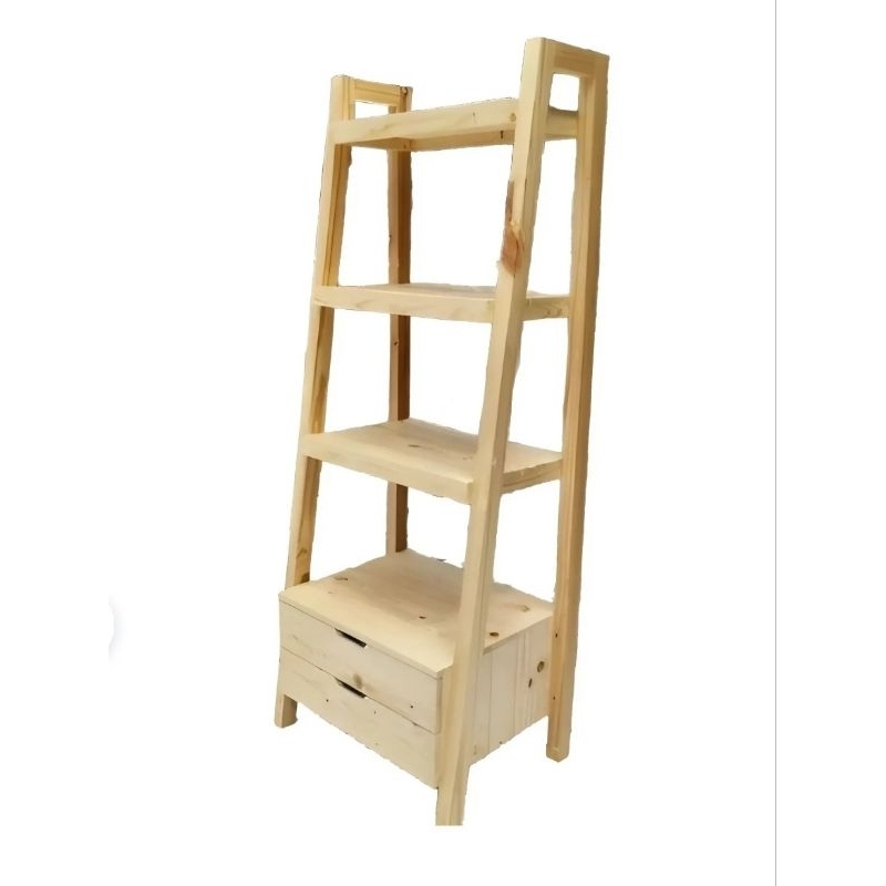 Rak Kayu 4 Susun Minimalis serbaguna dengan Laci - Rak Buku Rak Pot Bunga