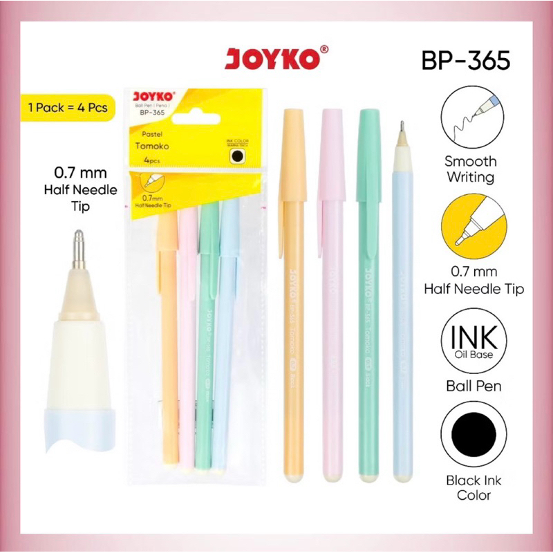 

N207B ( 4 PCS ) Pulpen Pena Joyko BP-365 Pastel Tomoko 0.7 mm 1 Pack 4 Pcs / Ball Pen Joyko