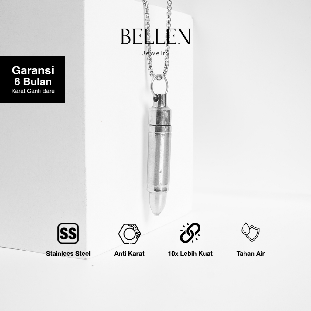 Bellen - Kalung Liontin Peluru Pria Titanium Anti Karat - Klash
