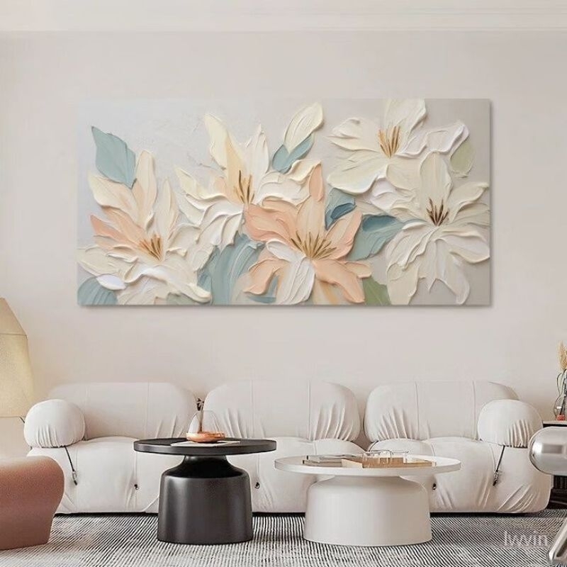 hiasan dinding lukisan bunga lily tekstur aestetik modern art