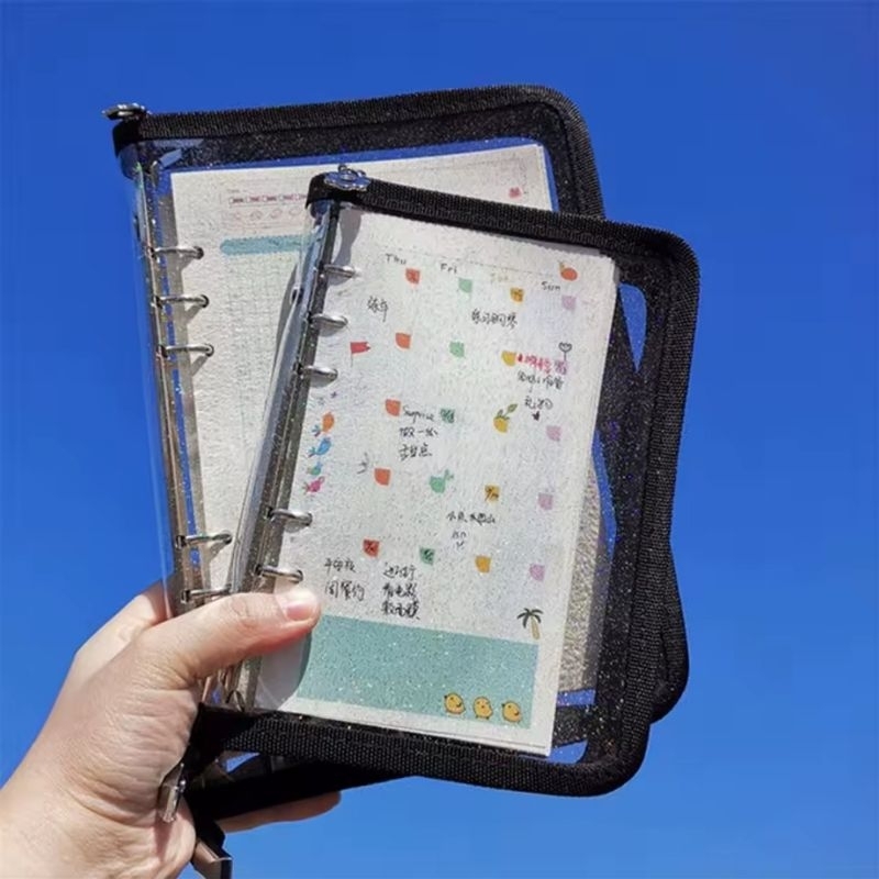 [READY STOCK] 6 Ring Binder A5 Resleting Zipper Binder Transparan Motif Daisy - A5 Binder Sleeve DOU