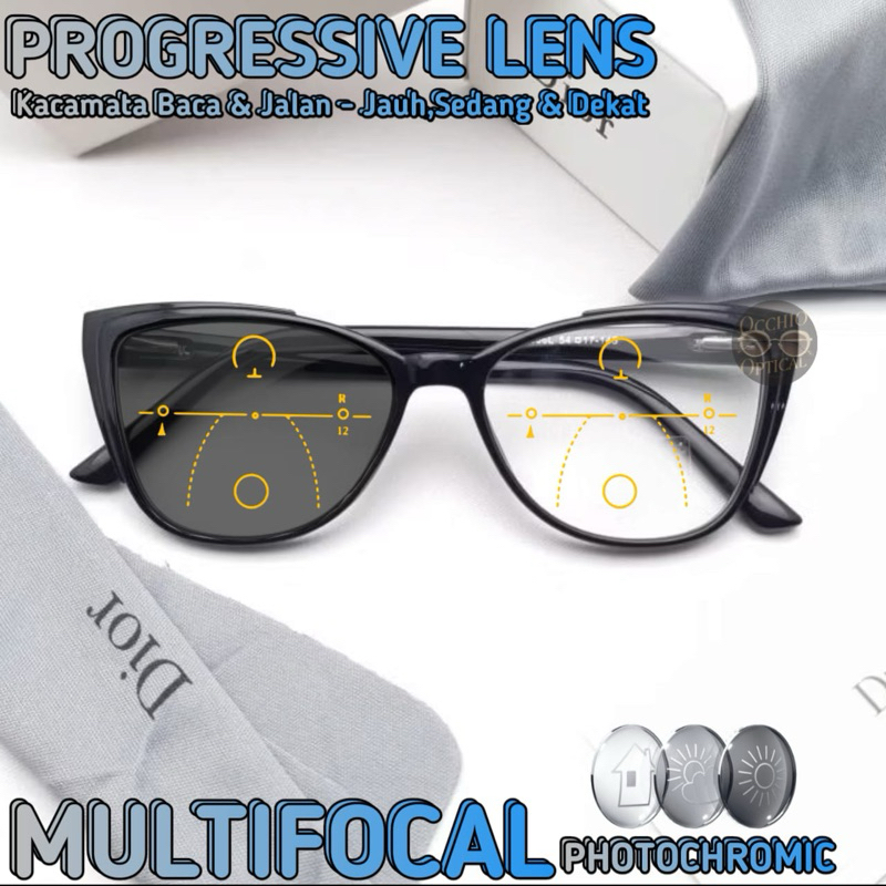 Kacamata Progresif Photochromic Cat Eye Wanita | Kacamata Baca Plus Jalan | Kacamata Baca Plus 7006