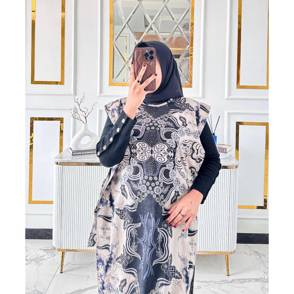 Long cardi batik atasan wanita modern outer/vest panjang terbaru di ratu laku batik