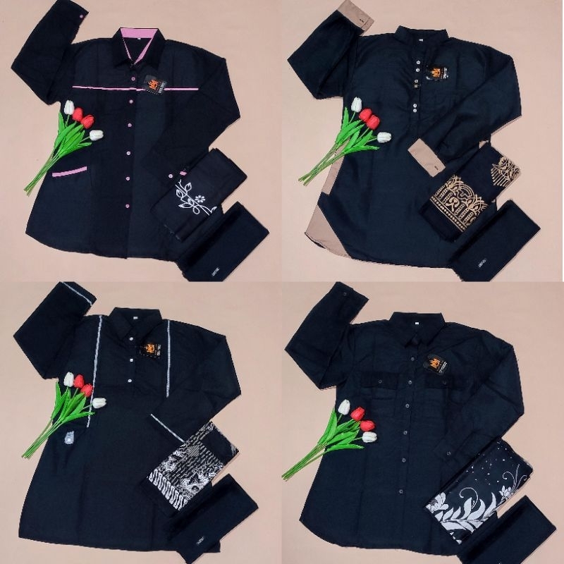 Setelan Tunik Santri Putri warna Hitam Termurah | Setelan Santriwati | Set Santriwati | Set Santri P