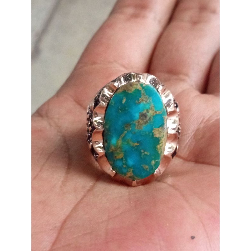 batu cincin pirus Persia ring perak handmade custom dim 25x20 size 20