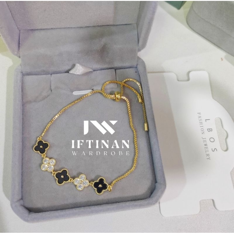 Gelang Serut Tembaga Clover Zirkon, Gold