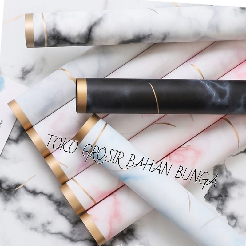 

Cellophane Marble list Gold Kertas Buket Motif Marmer List Gold