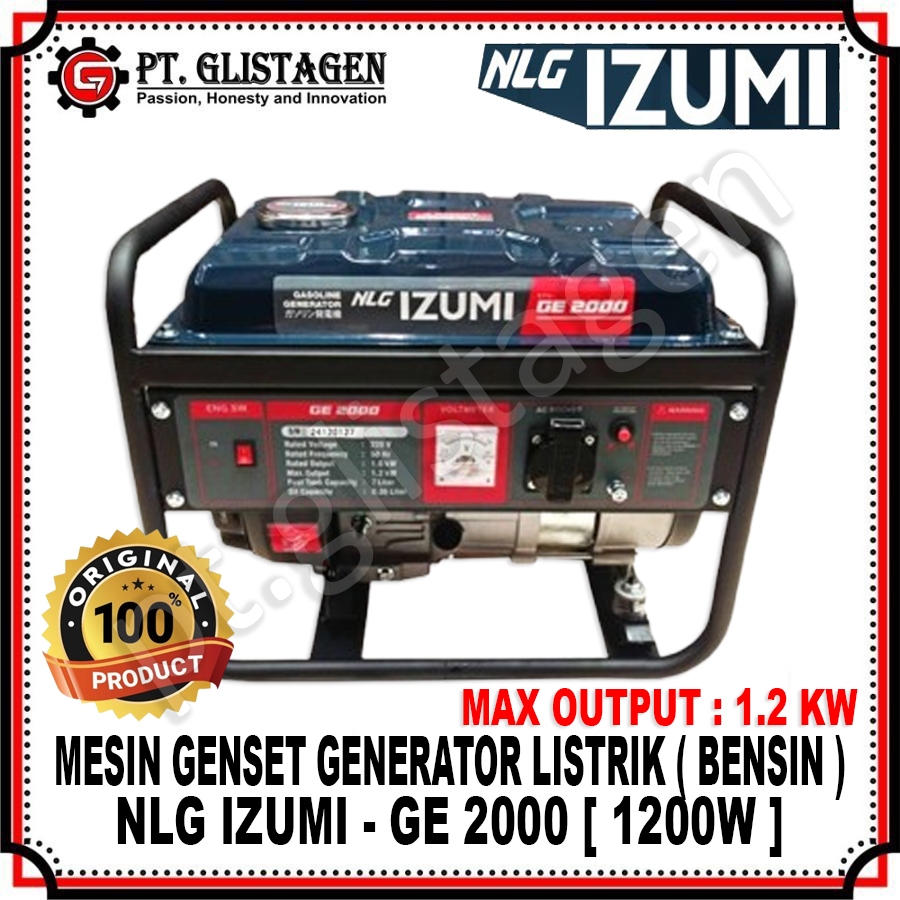 NLG IZUMI GE2000 Mesin Genset Listrik Bensin 1kw 1.2kw 1000 Watt 1200 Watt Mesin Gasoline Generator 