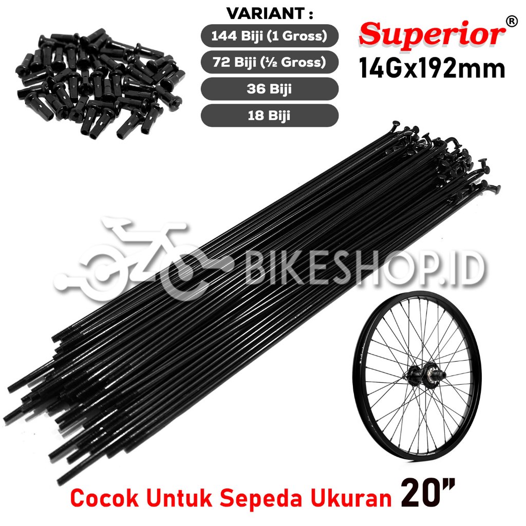 Spoke Jeruji Jari-Jari Sepeda 20" Inch 14Gx192mm Hitam Superior Sepeda Lipat BMX Minion | High Quali