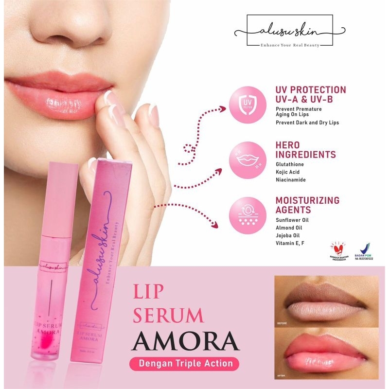 Lip serum Amora by alusu skin, Lipstik serum, untuk bibir kering, Alususkin, Alusu skincare