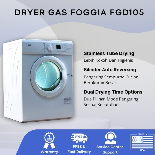 Mesin Pengering Pakaian Merk Foggia Kap 10.5 Kg