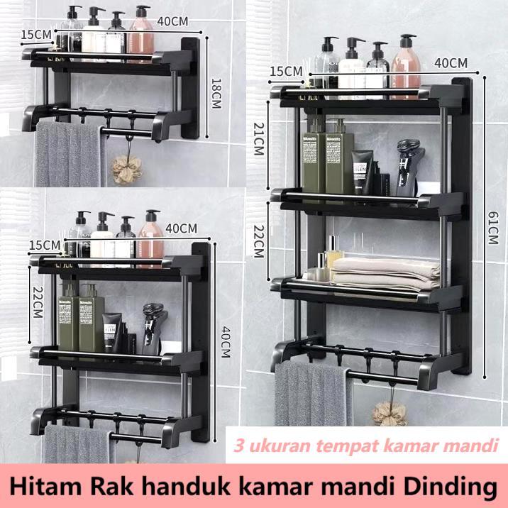Hitam Rak Penyimpanan Dinding-Lem Tanpa Kuku/Rak Kamar Mandi Stainless Dinding Rak Handuk Kamar Mand