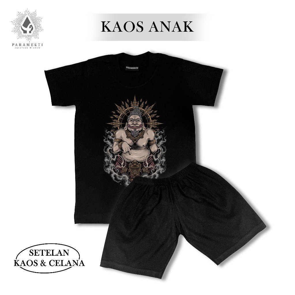 Paramesti Setelan Kaos Celana Anak Wayang Jawa Mbah Semar T-shirt Laki-laki Pria Perempuan Cotton Co