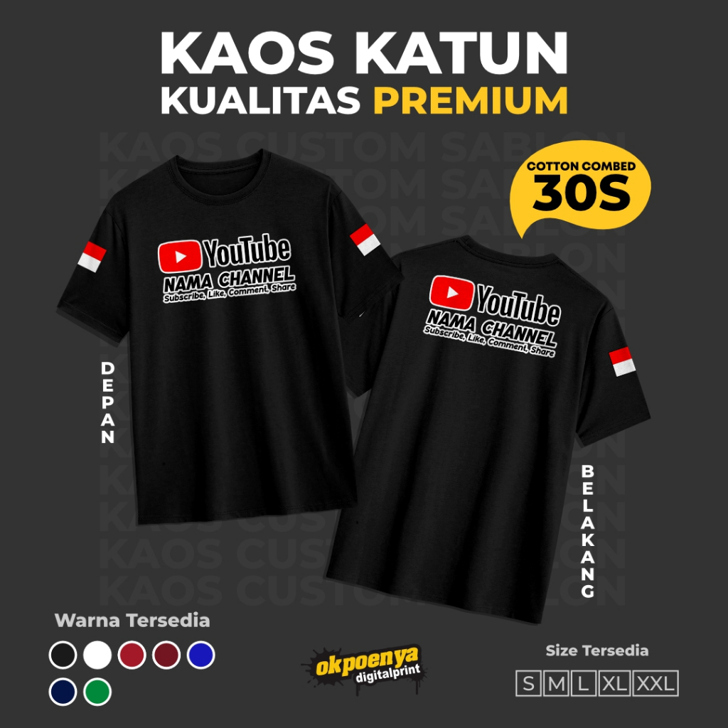 KAOS YOUTUBE CHANNEL BISA CUSTOM NAMA CHANNEL  - Tshirt Promosi Youtube Channel Kaos THR atau Mercha
