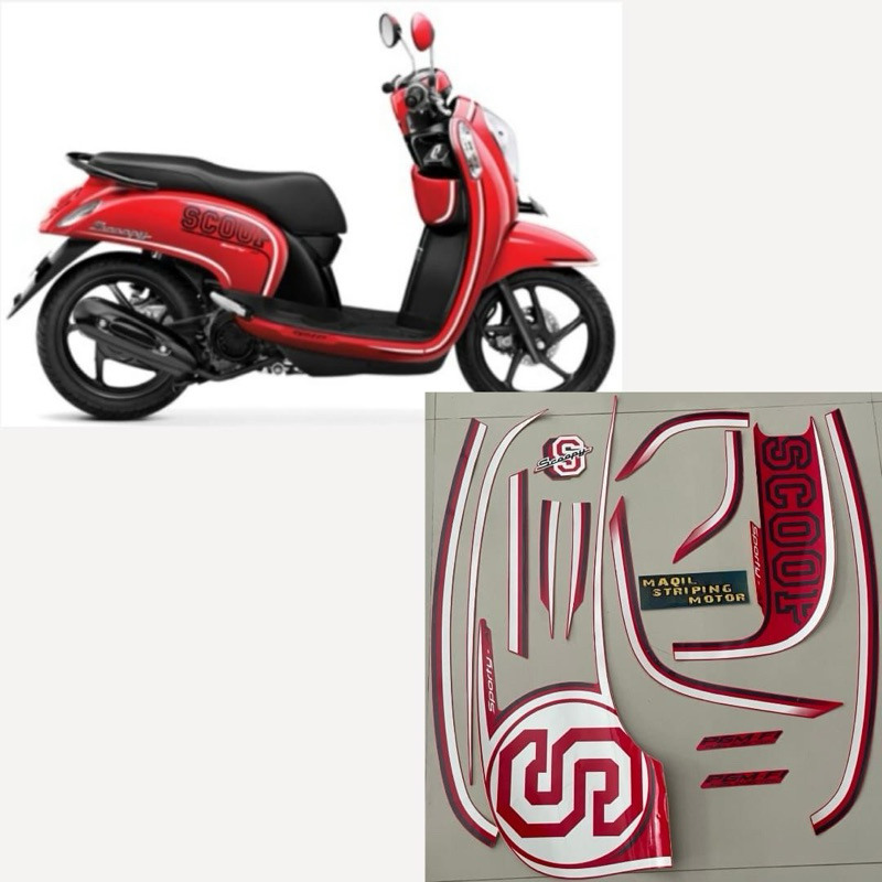striping original scoopy sporty 2014 warna merah glossy