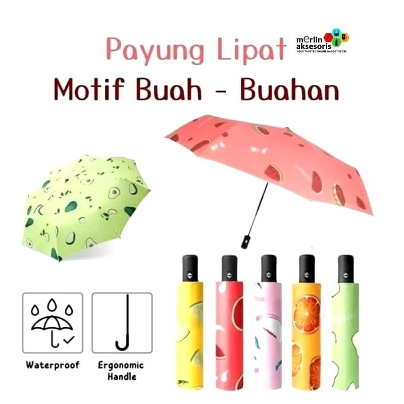 Payung lipat motif buah-buahan  karakter buah