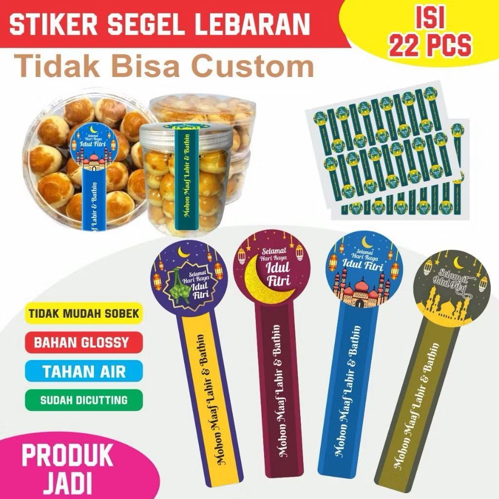 

( isi 22 pcs ) Stiker Lebaran segel toples kue idul fitri bahan anti air