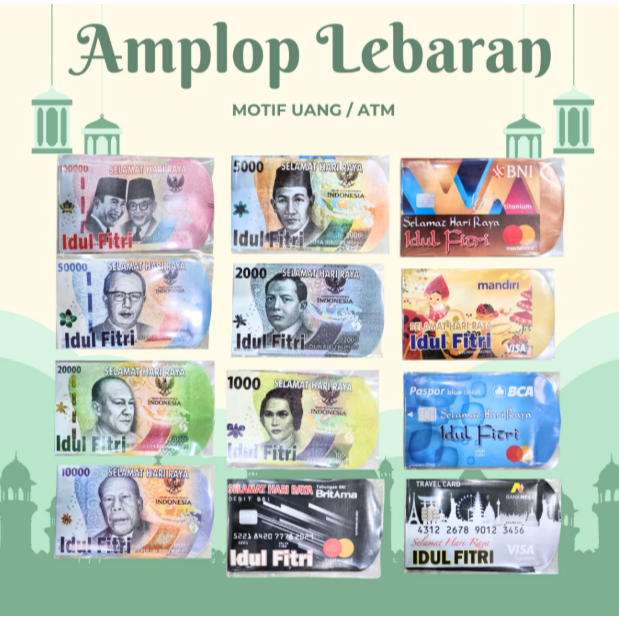 

Amplop Lebaran 2025 motif uang motif atm 1pak isi 10